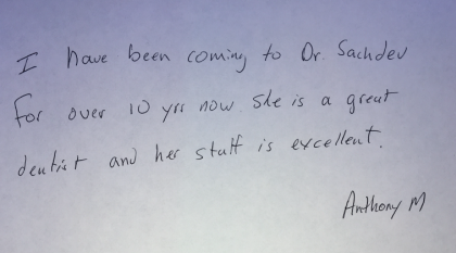 Handwritten patient note