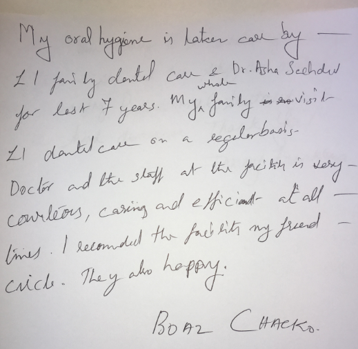 Handwritten patient note