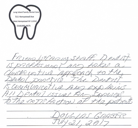Handwritten patient note