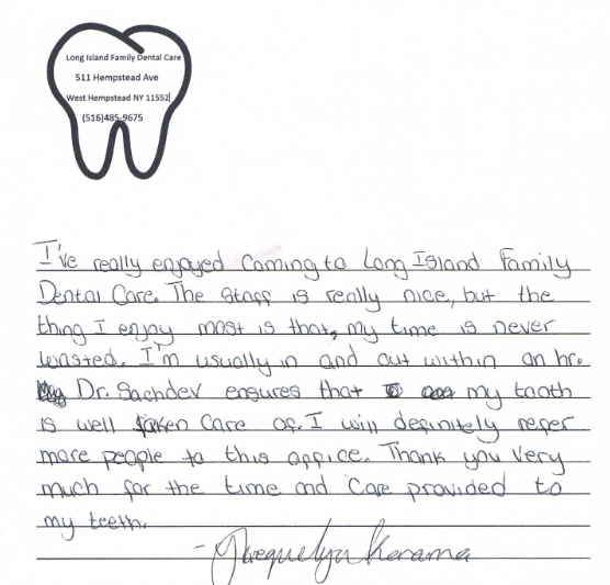 Handwritten patient note