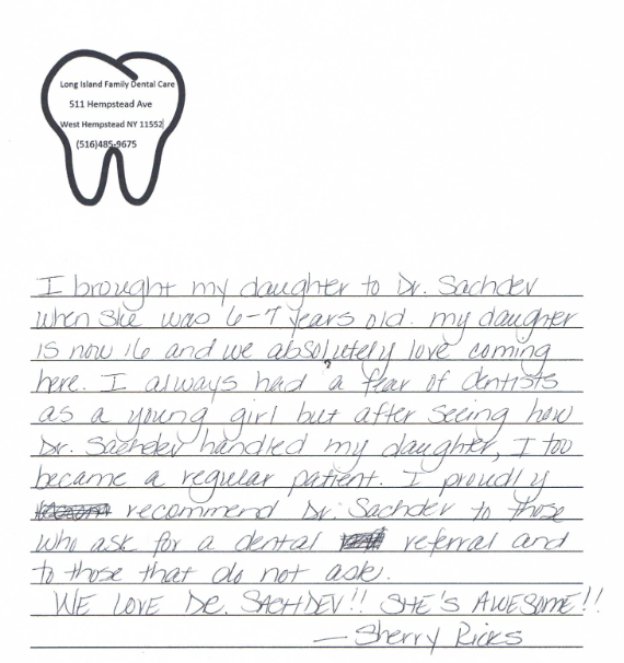 Handwritten patient note