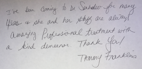 Handwritten patient note
